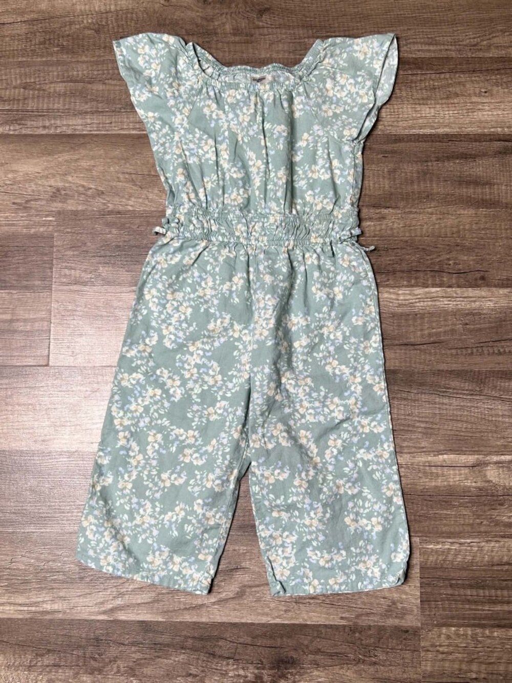 OshKosh B'gosh Toddler Girl Sage Green Floral Print Flutter Sleeve Jumpsuit